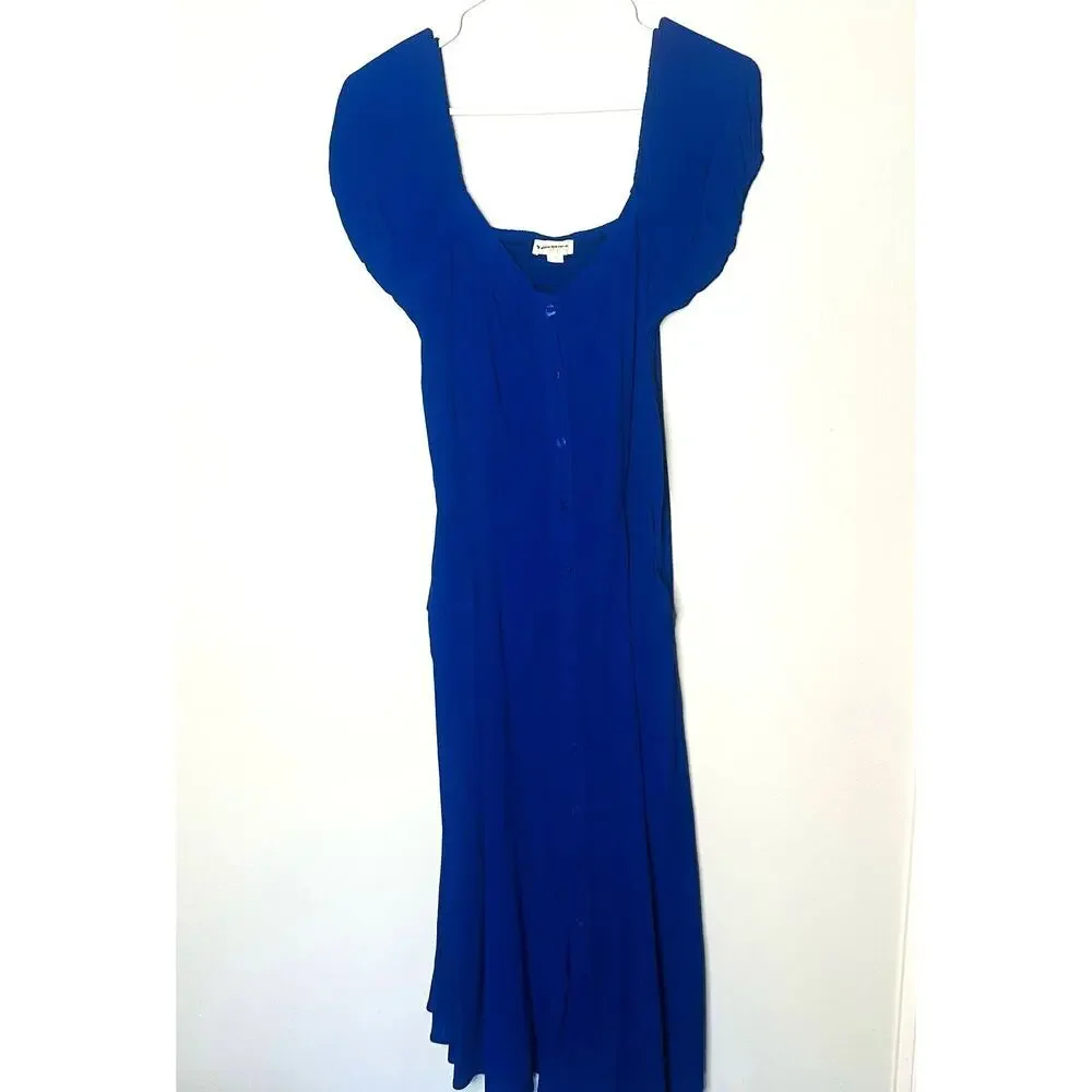Yumi Kim Mercer Street Button Down Royal Blue Smocked Back Midi Dress size M - Picture 2 of 11